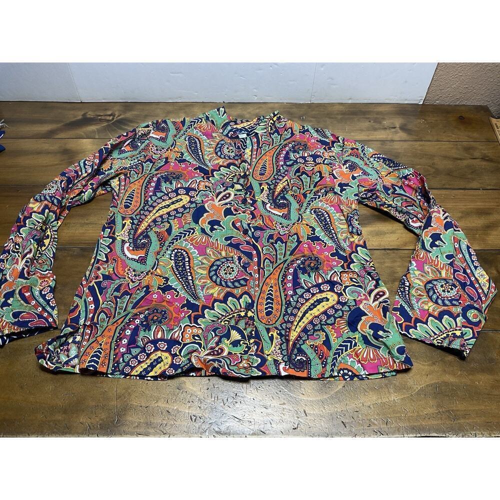 Vera Bradley Multi-Colored Long Sleeved Cotton Blouse Size Large